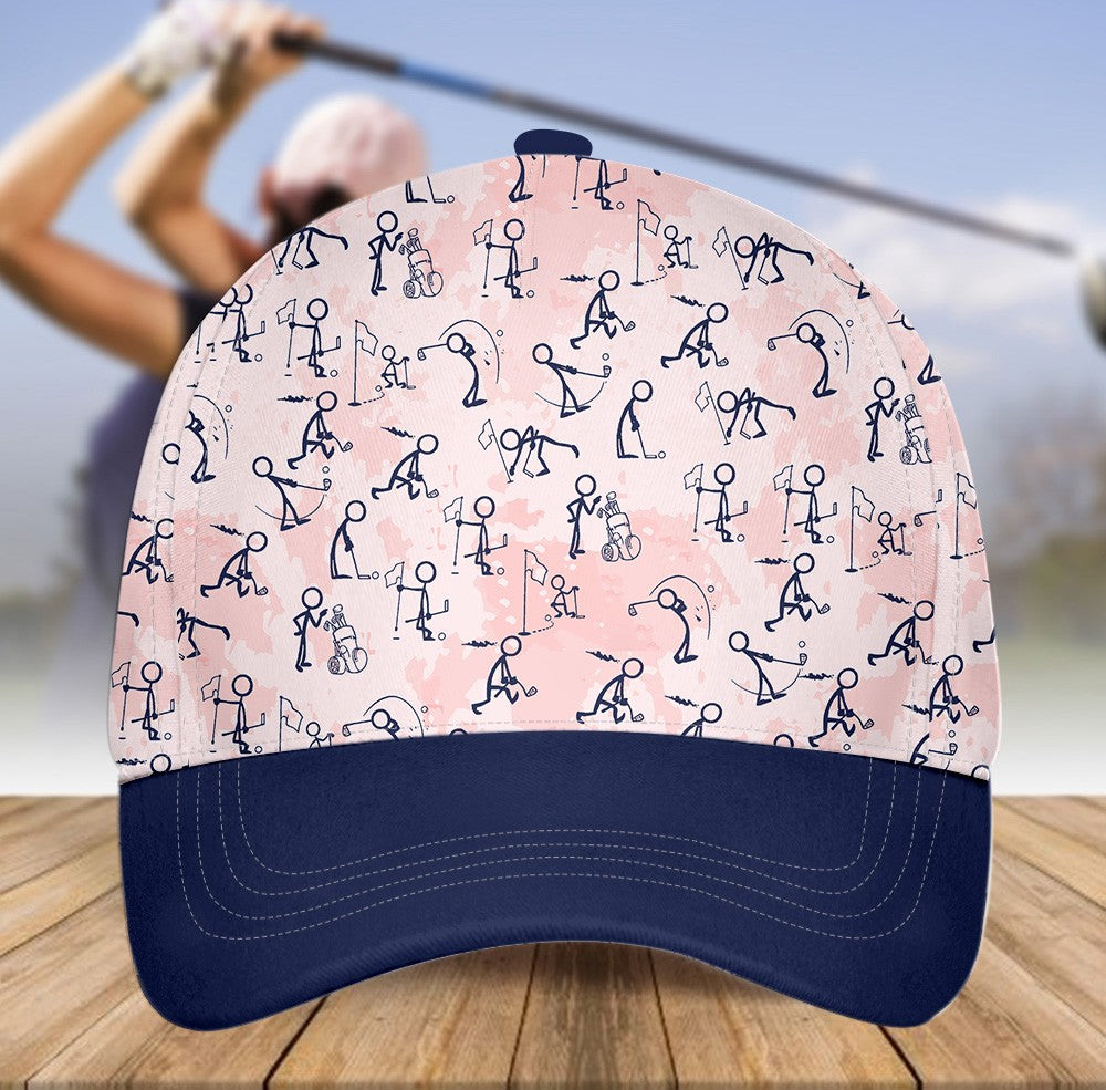 Pink Seamless Golf Stick Figures Cap CVH300101