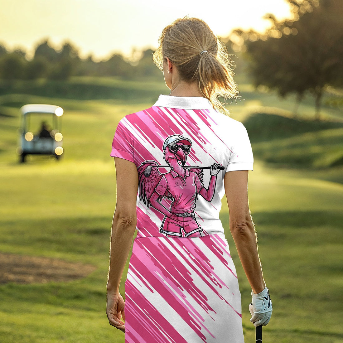 Pink Flamingo Women  Golfer Art Women Polo Shirt LVH100901