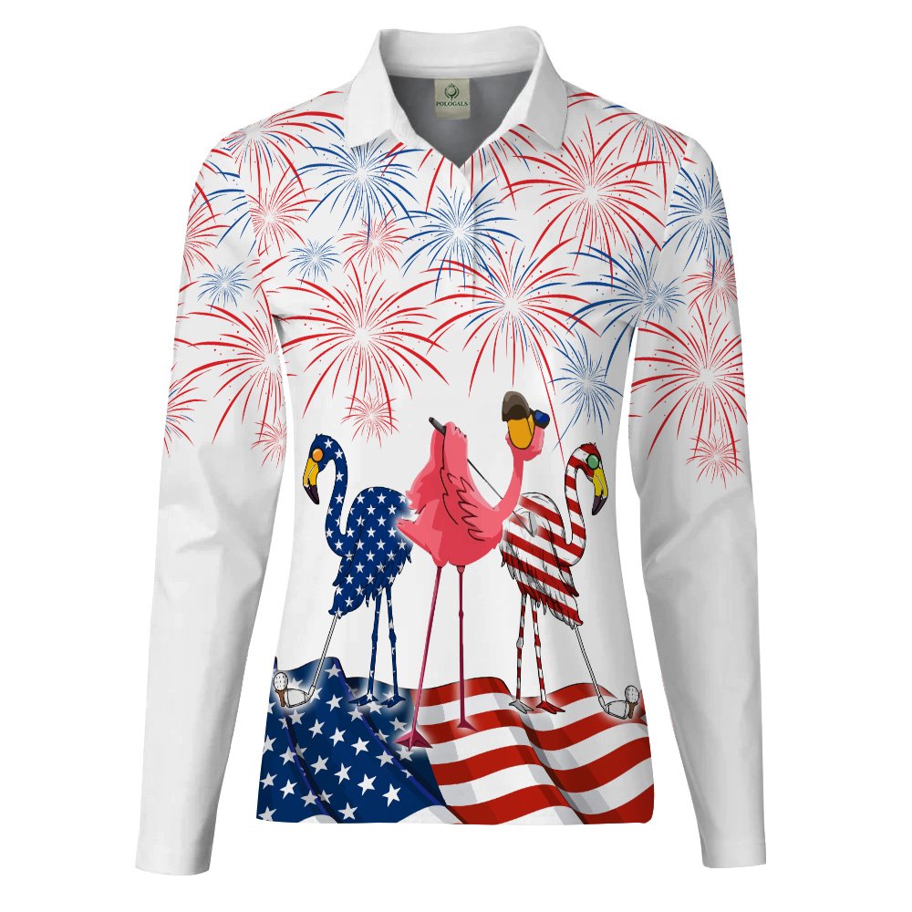 4th Of July Patriotic Funny Flamingo Women Polo Shirt LLVH200101