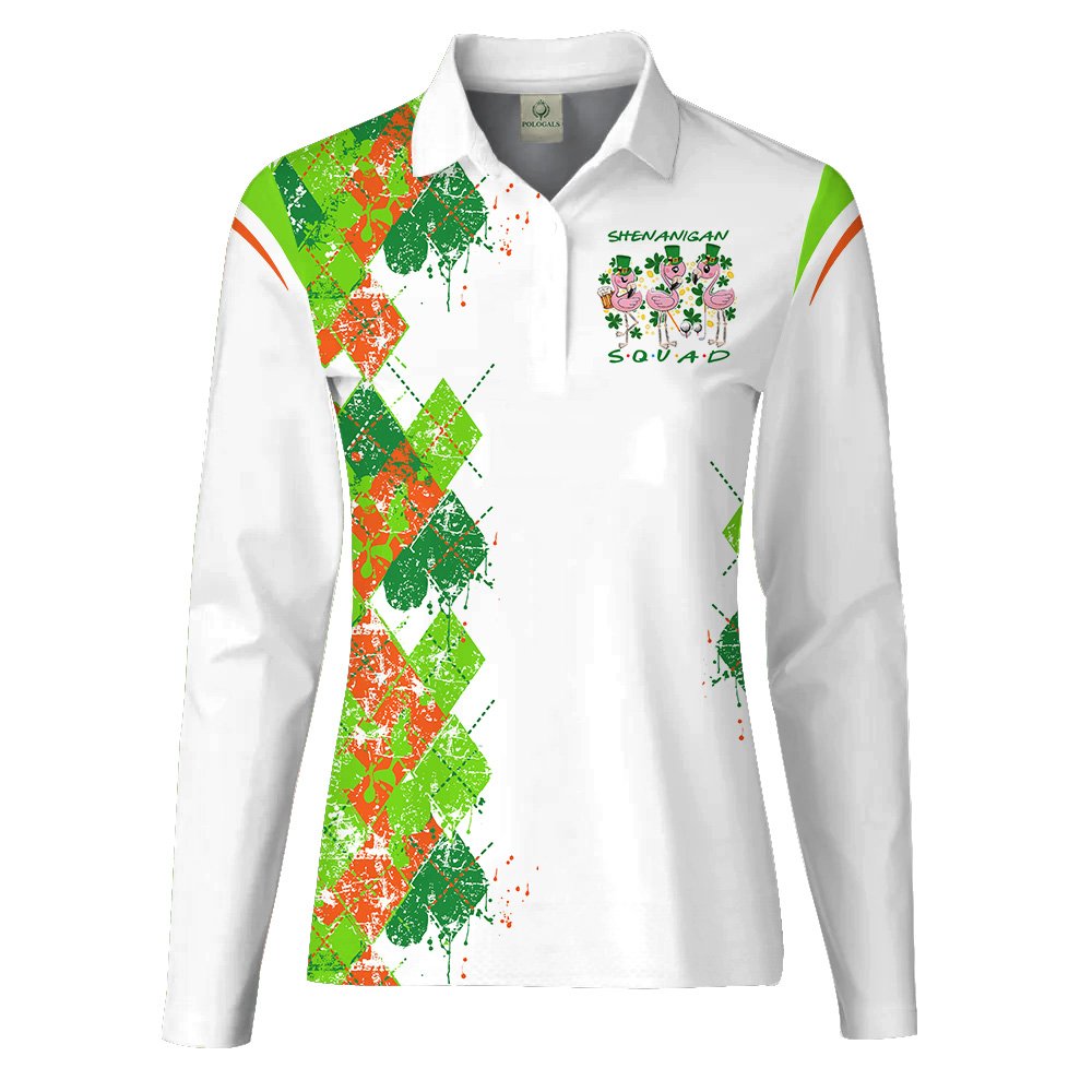 Argyle Shenanigan Squad Flamingo ST Patrick's Day Women Polo Shirt LLVH230601