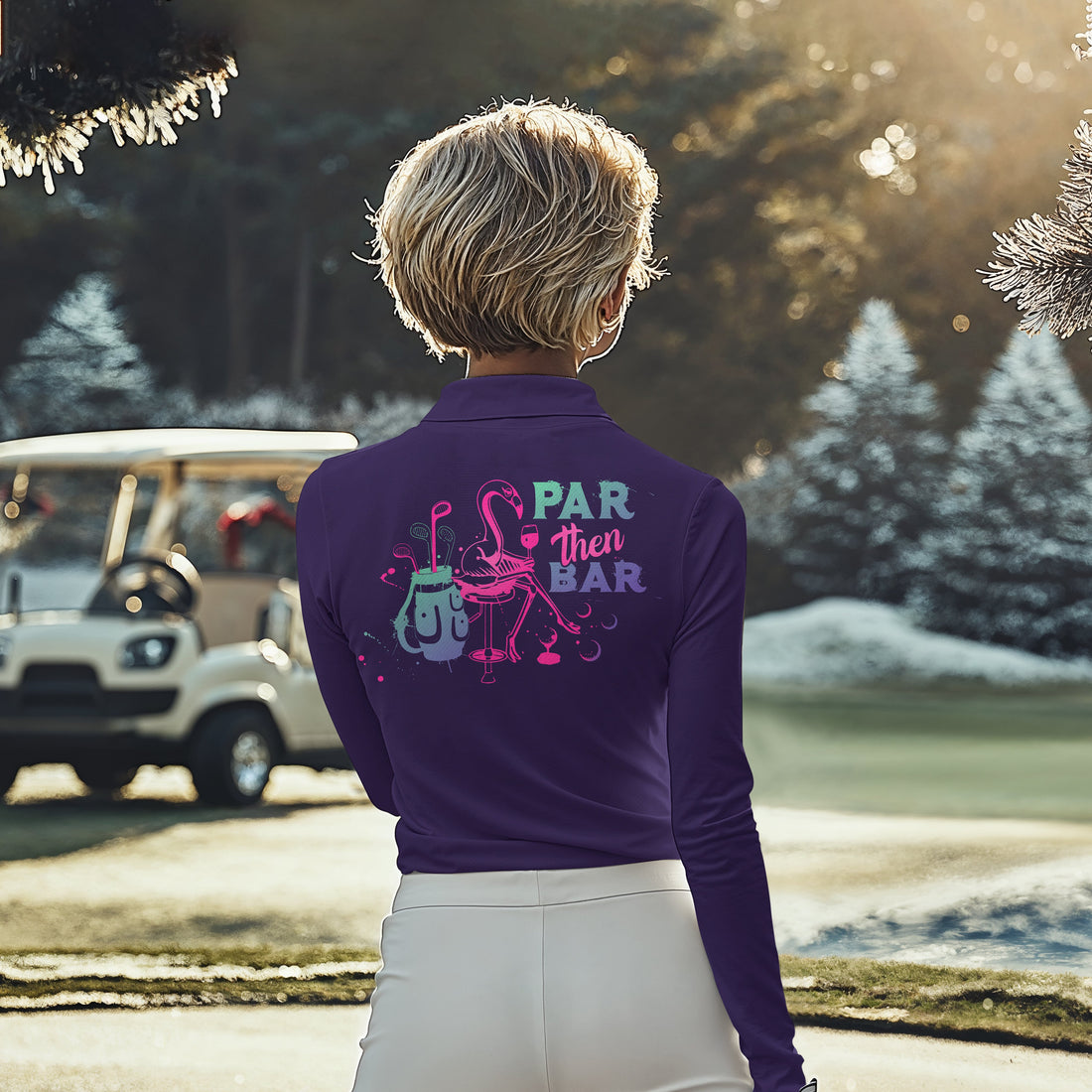Gradient Par Then Bar Flamingo Women Polo Shirt LLVH080101