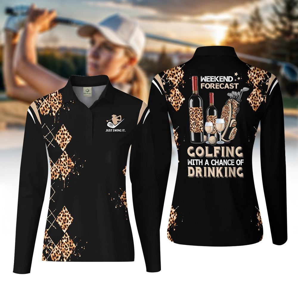 Weekend Forecast Golfing With A Chance Of Drinking Women Polo Shirt LLVH100201