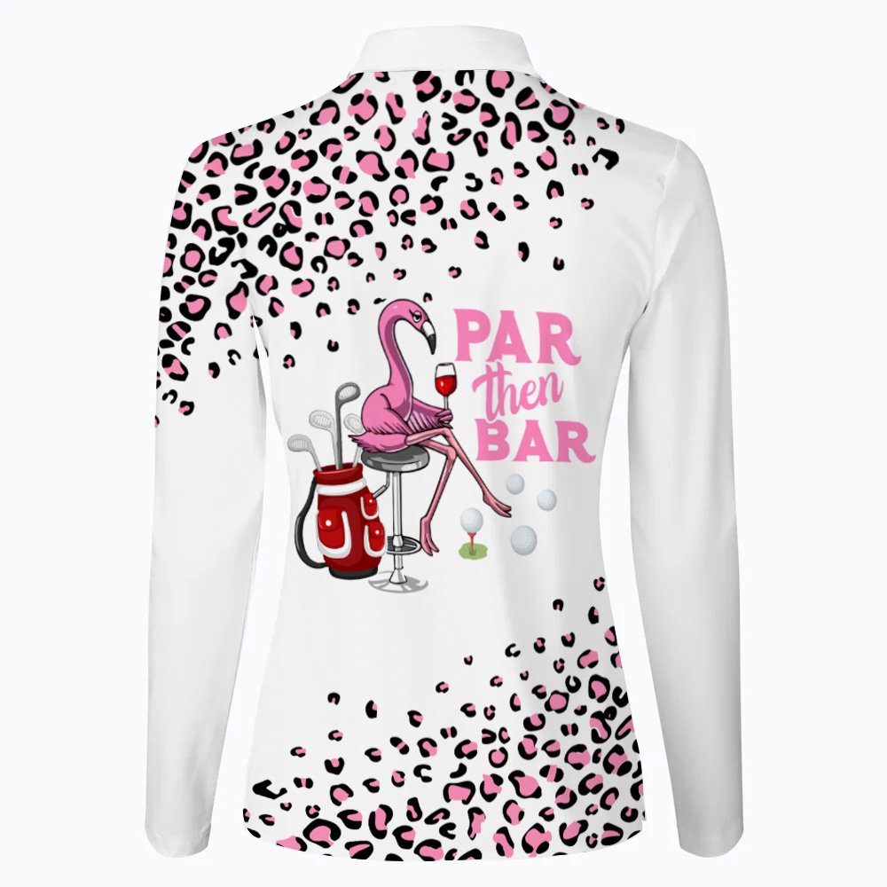 Pink Leopard Par Then Bar Flamingo Women Polo Shirt LLVH010101