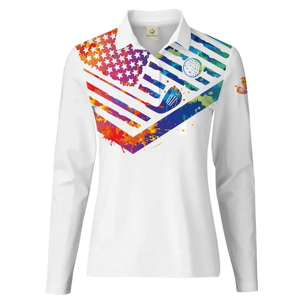 Watercolor America Flag Swing Swear Repeat Women Polo Shirt LLVH100101