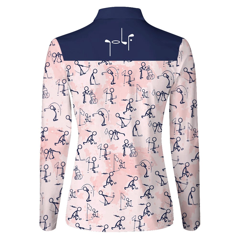 Pink Seamless Golf Stick Figures Women Polo Shirt LLVH300101