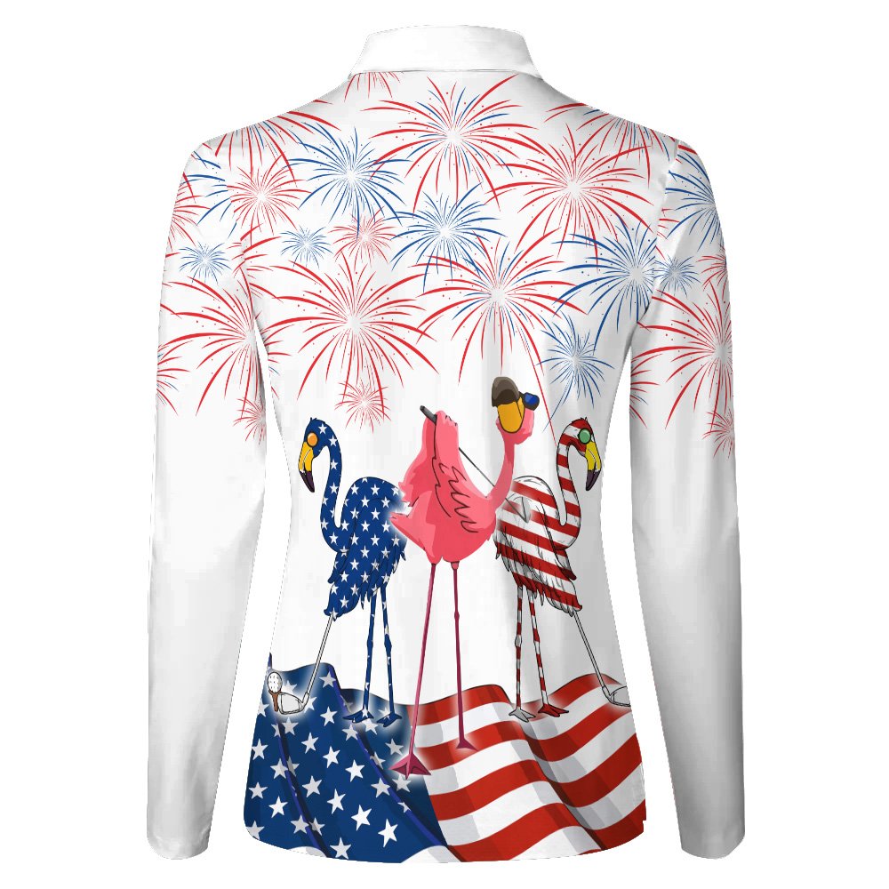 4th Of July Patriotic Funny Flamingo Women Polo Shirt LLVH200101