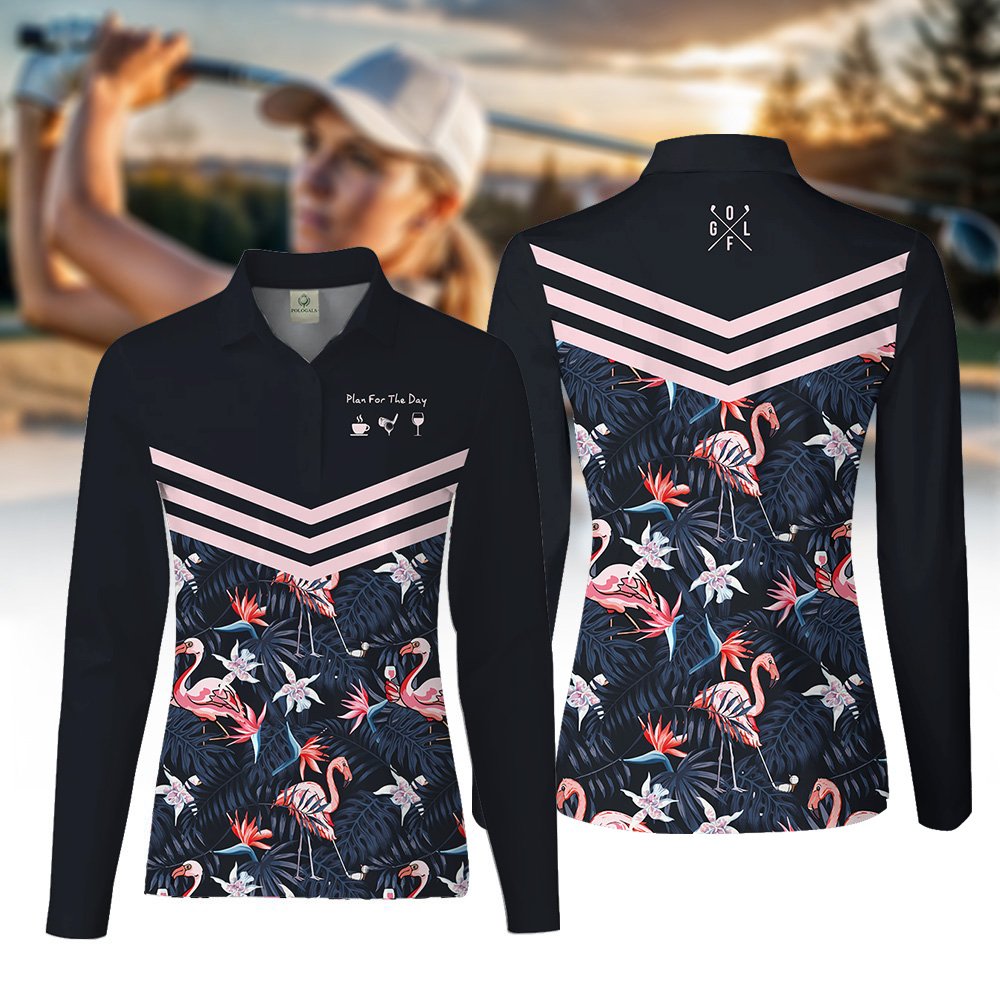 Plan For The Day Flamingo Tropical Golf Women Polo Shirt LLVH130201