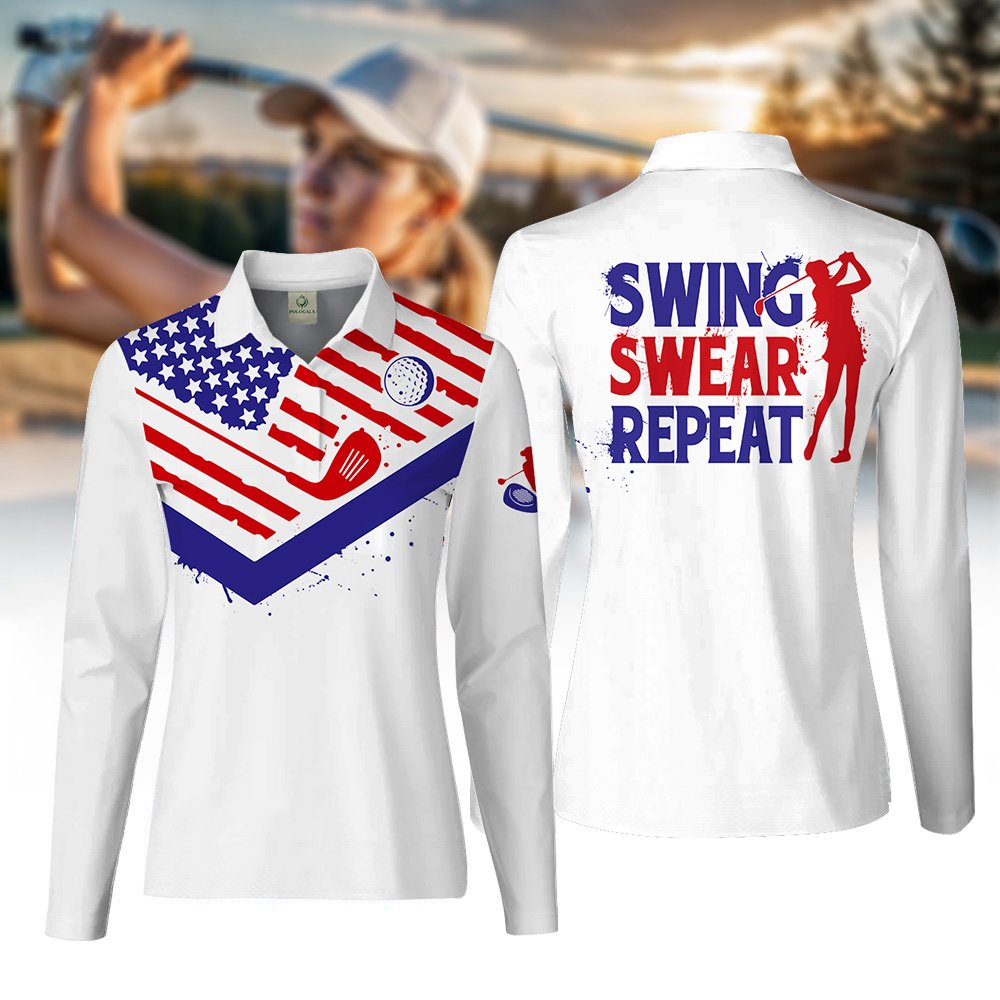 AMERICA FLAG SWING SWEAR REPEAT Women Polo Shirt LLVH130101