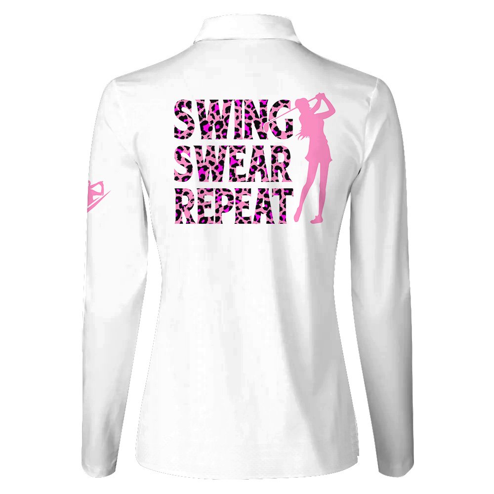 Leopard Swing Swear Repeat Pink Women Polo Shirt LLVH290801
