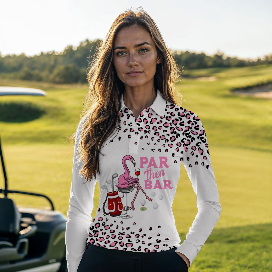 Pink Leopard Par Then Bar Flamingo Women Polo Shirt LLVH010101
