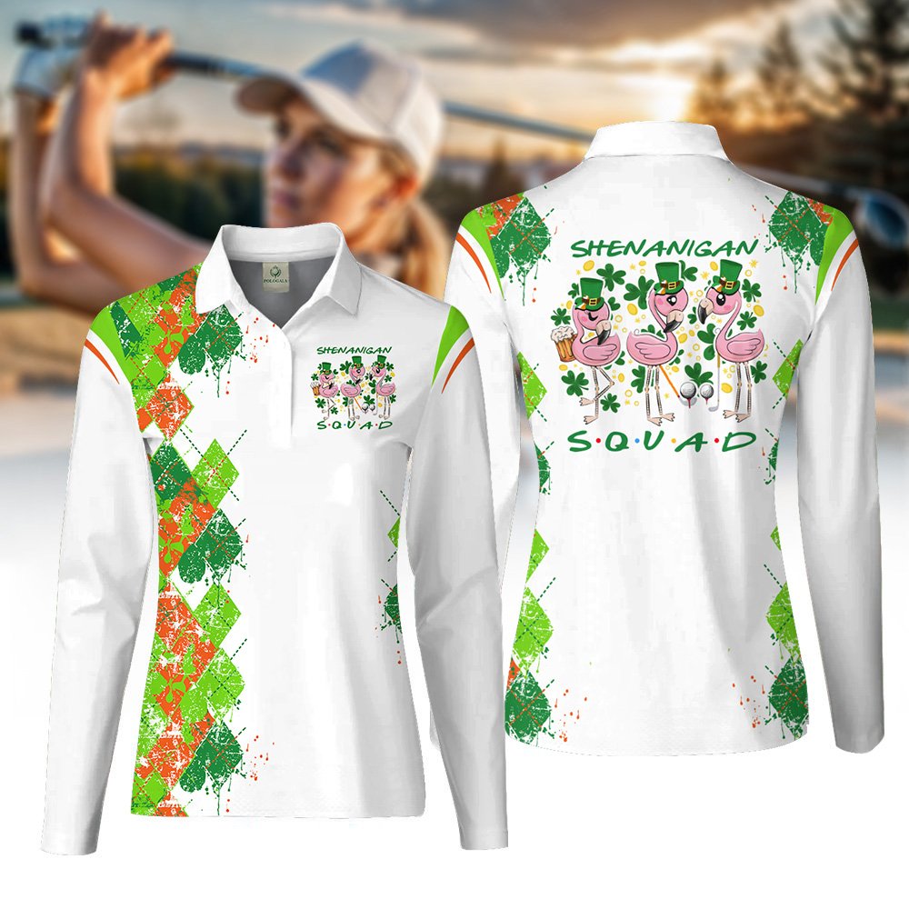 Argyle Shenanigan Squad Flamingo ST Patrick's Day Women Polo Shirt LLVH230601