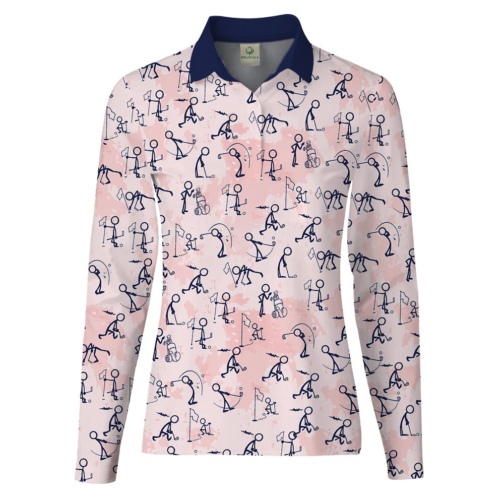 Pink Seamless Golf Stick Figures Women Polo Shirt LLVH300101
