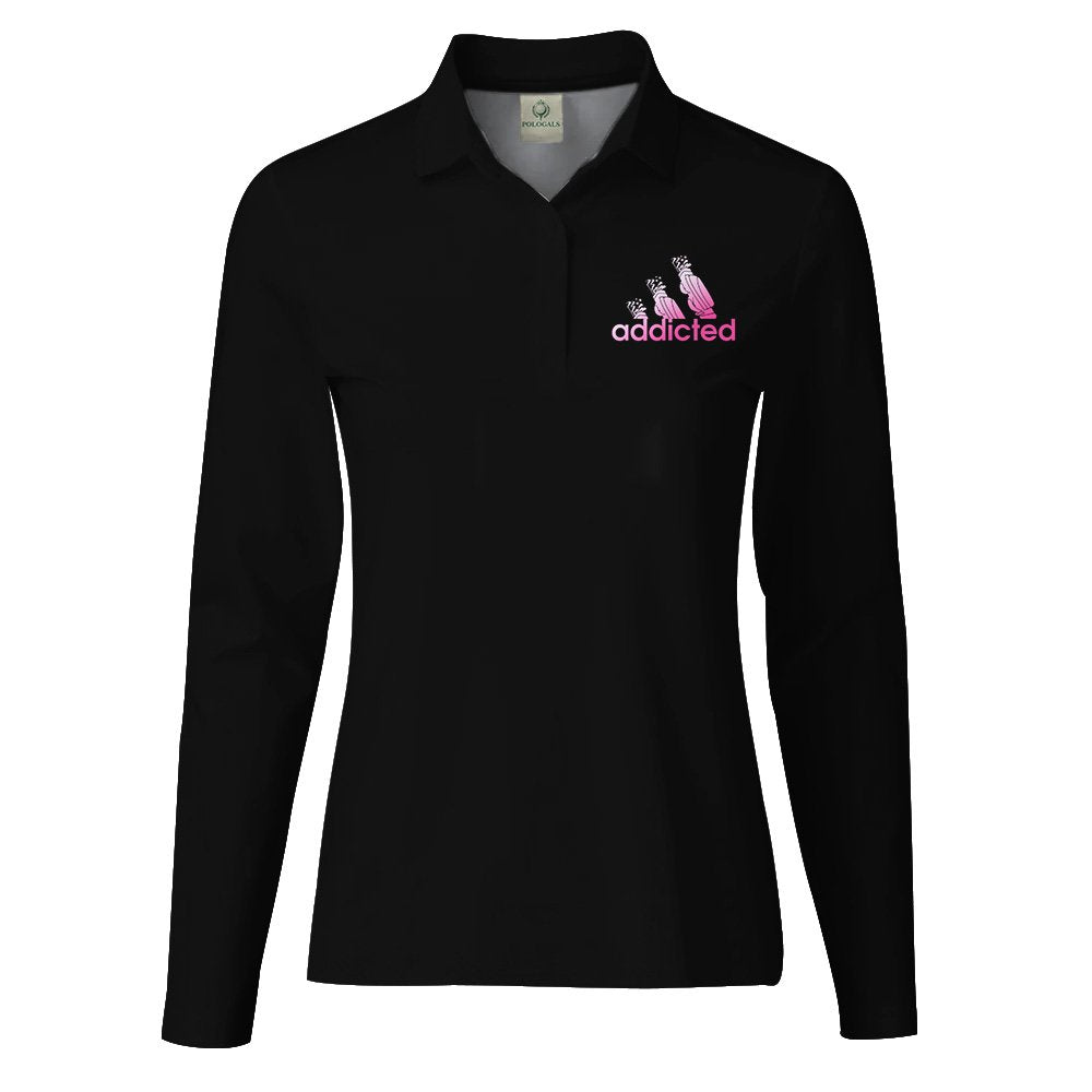 Addicted I Hate Golf Gradient Black Flamingo Women Polo Shirt LLVH230201