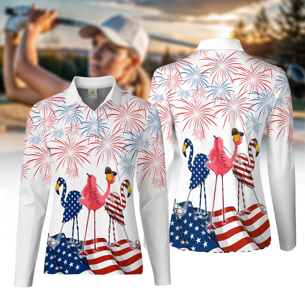 4th Of July Patriotic Funny Flamingo Women Polo Shirt LLVH200101