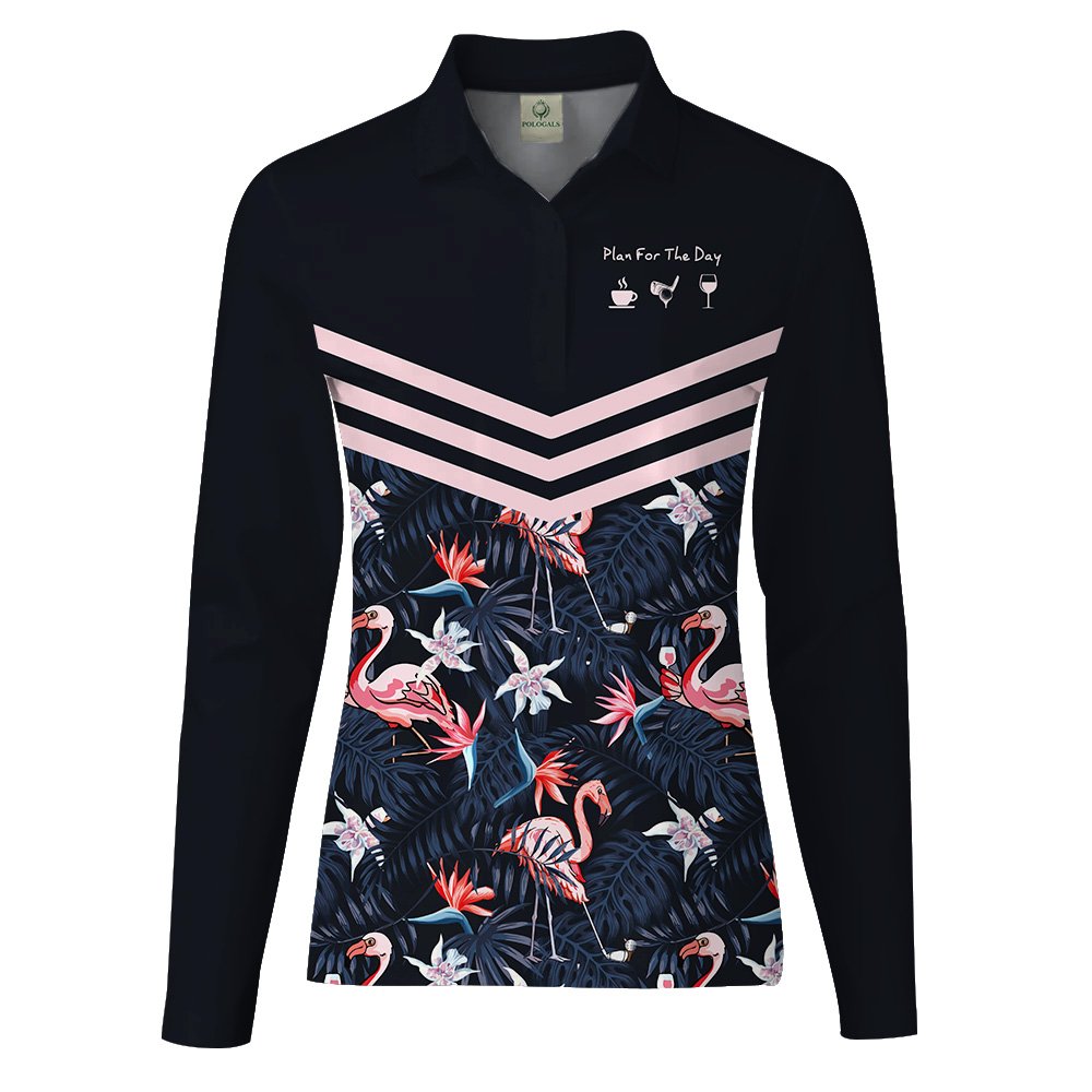 Plan For The Day Flamingo Tropical Golf Women Polo Shirt LLVH130201