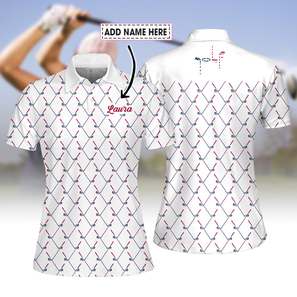 USA Flag Golf Club Pattern Women Polo Shirt LVH240801