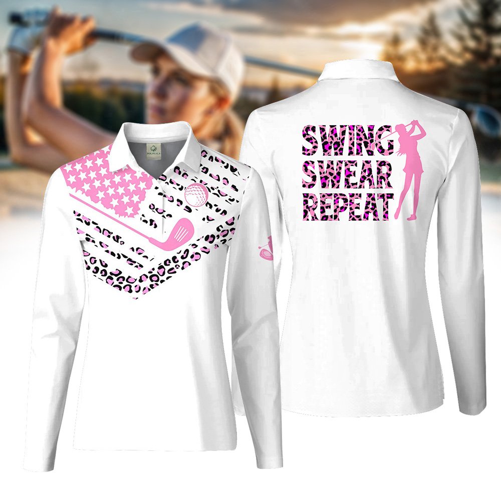 Leopard Swing Swear Repeat Pink Women Polo Shirt LLVH290801