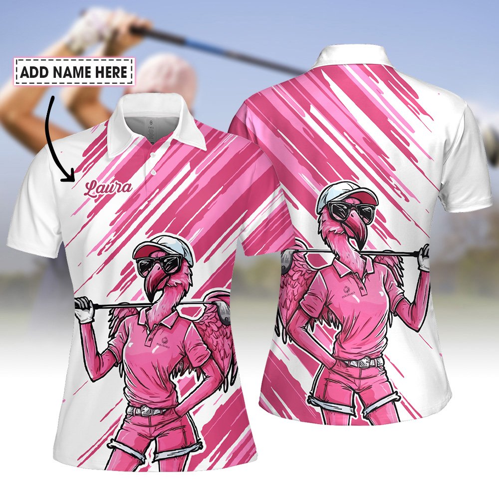Pink Flamingo Women  Golfer Art Women Polo Shirt LVH100901