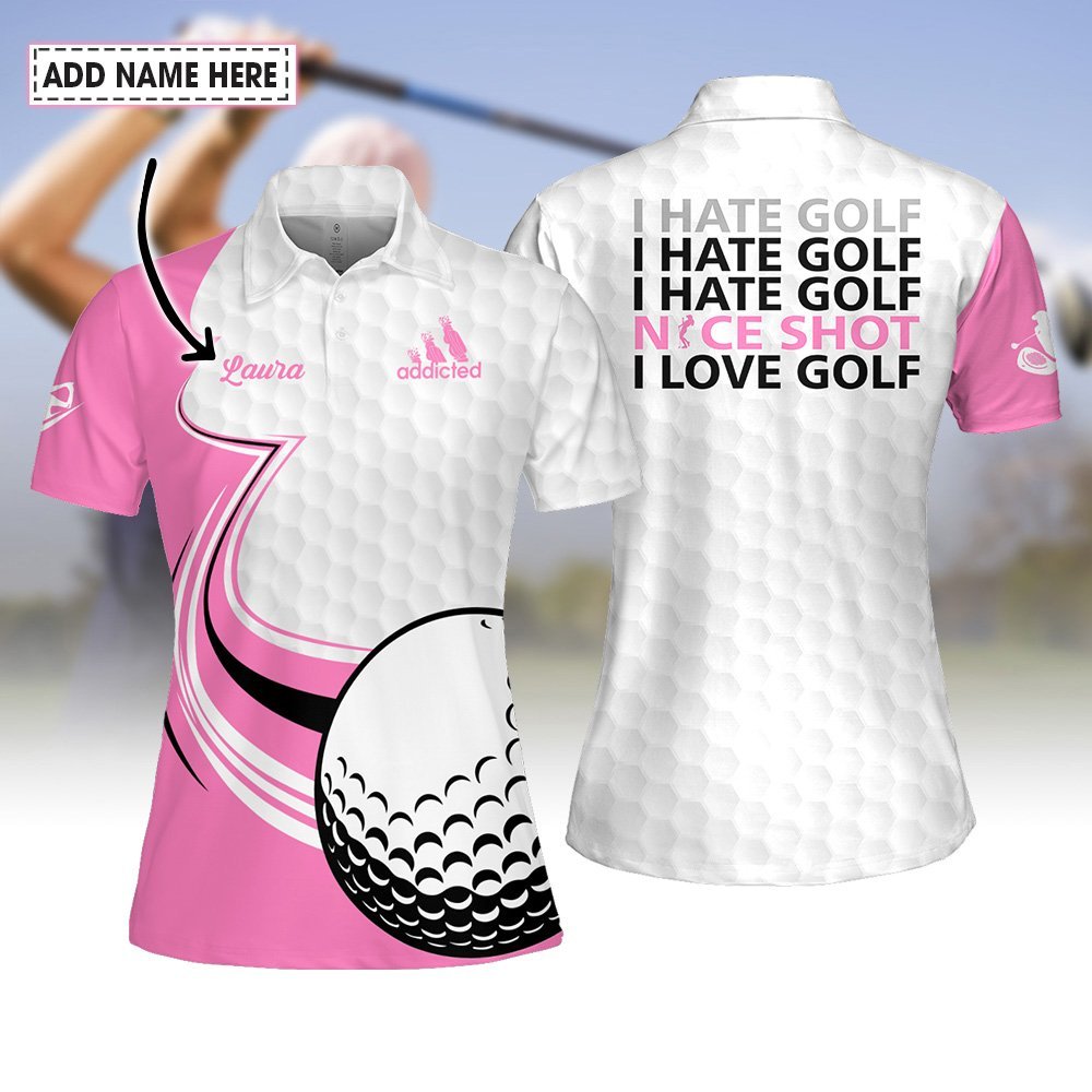 I Hate Golf Golf Ball Pink Women Polo Shirt LVH240901