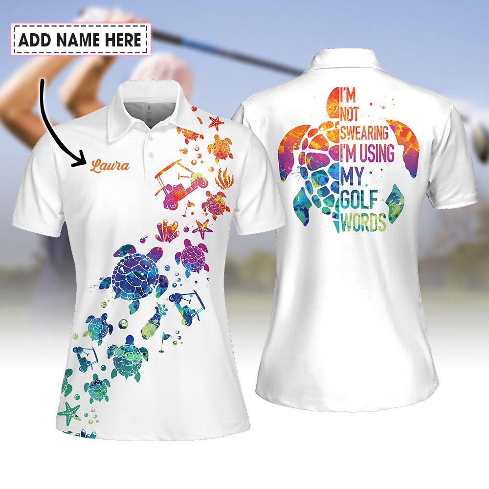 I'm Not Swearing I'm Using My Golf Words Water Color Turtle Women Polo Shirt LVH250901