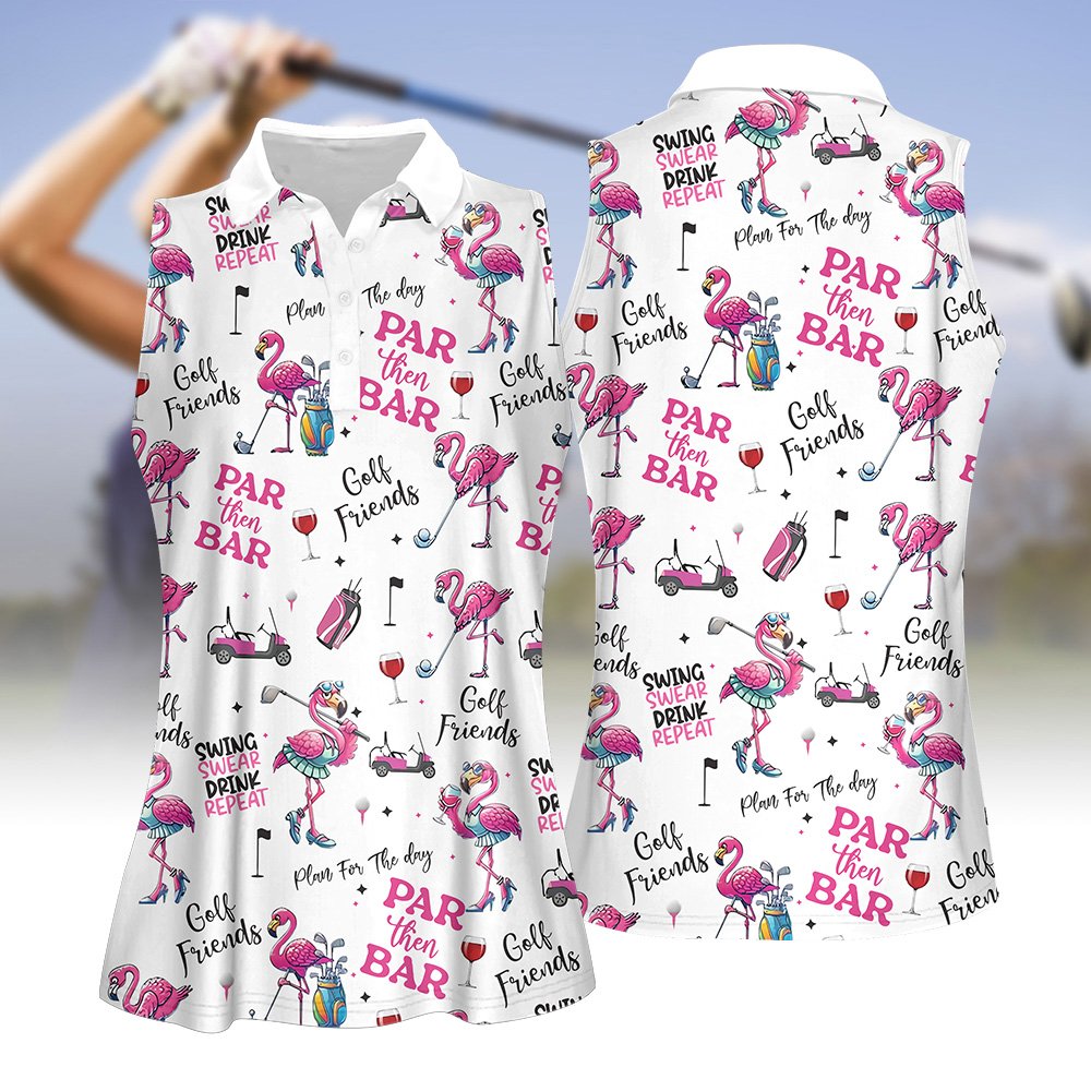 Pink Flamingo Cute Golf Seamless Pattern Women Polo Shirt
