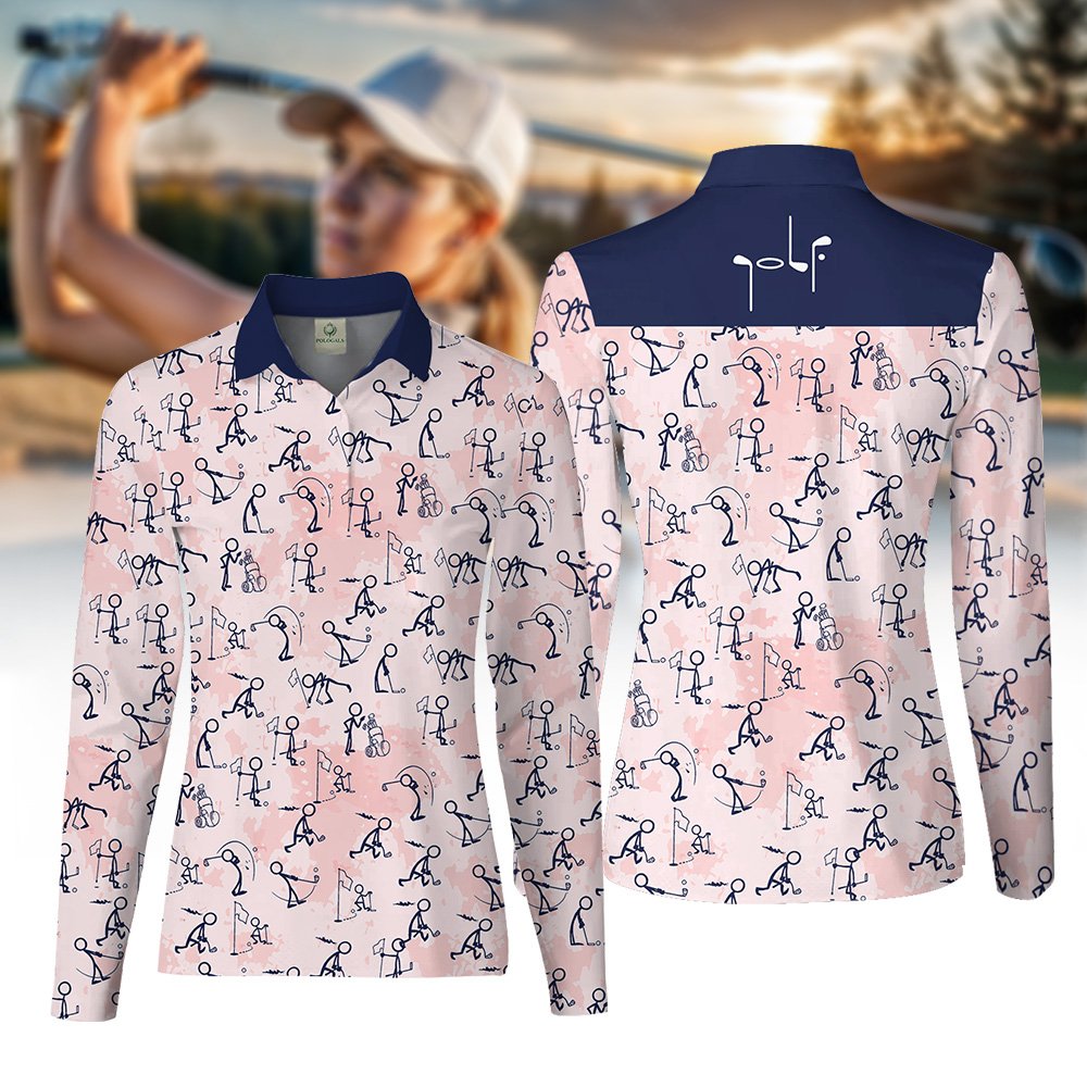 Pink Seamless Golf Stick Figures Women Polo Shirt LLVH300101