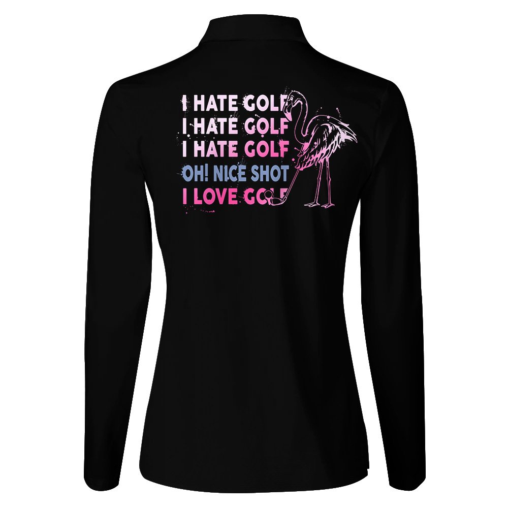 Addicted I Hate Golf Gradient Black Flamingo Women Polo Shirt LLVH230201