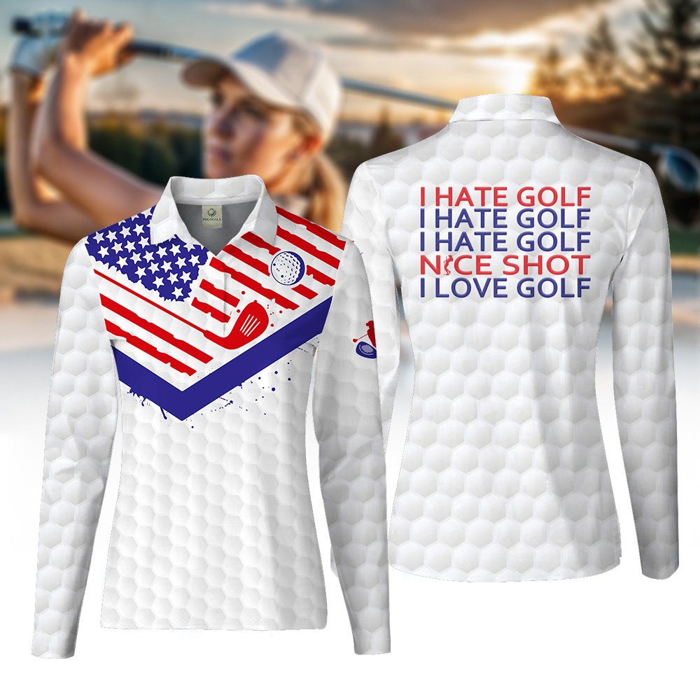 Nice Shot I Hate Golf American Flag Women Polo Shirt LLVH140101