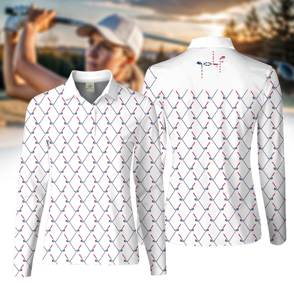 USA Flag Golf Club Pattern Women Polo Shirt LLVH240801