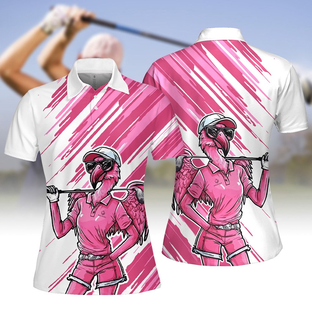 Pink Flamingo Women  Golfer Art Women Polo Shirt LVH100901