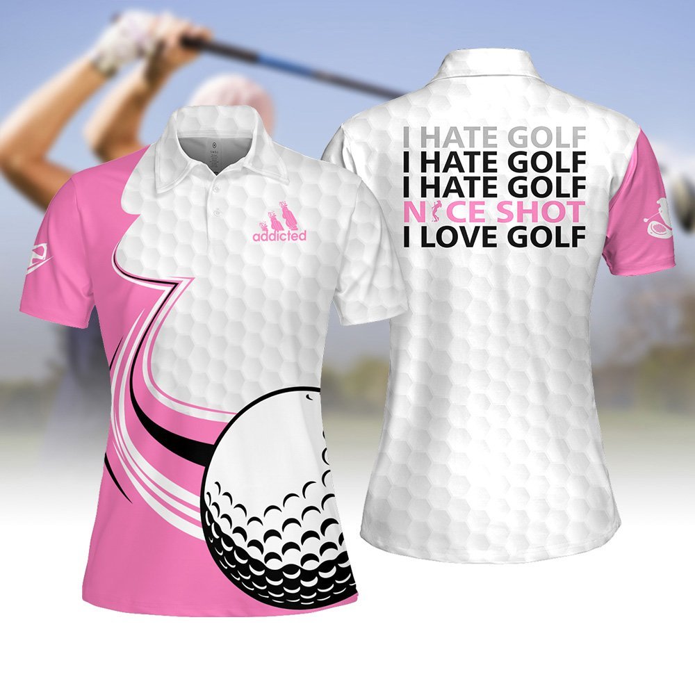 I Hate Golf Golf Ball Pink Women Polo Shirt LVH240901