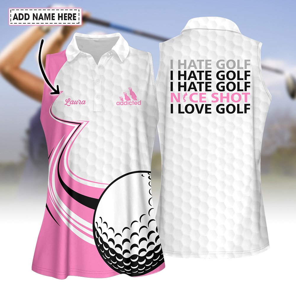 I Hate Golf Golf Ball Pink Women Polo Shirt LVH240901