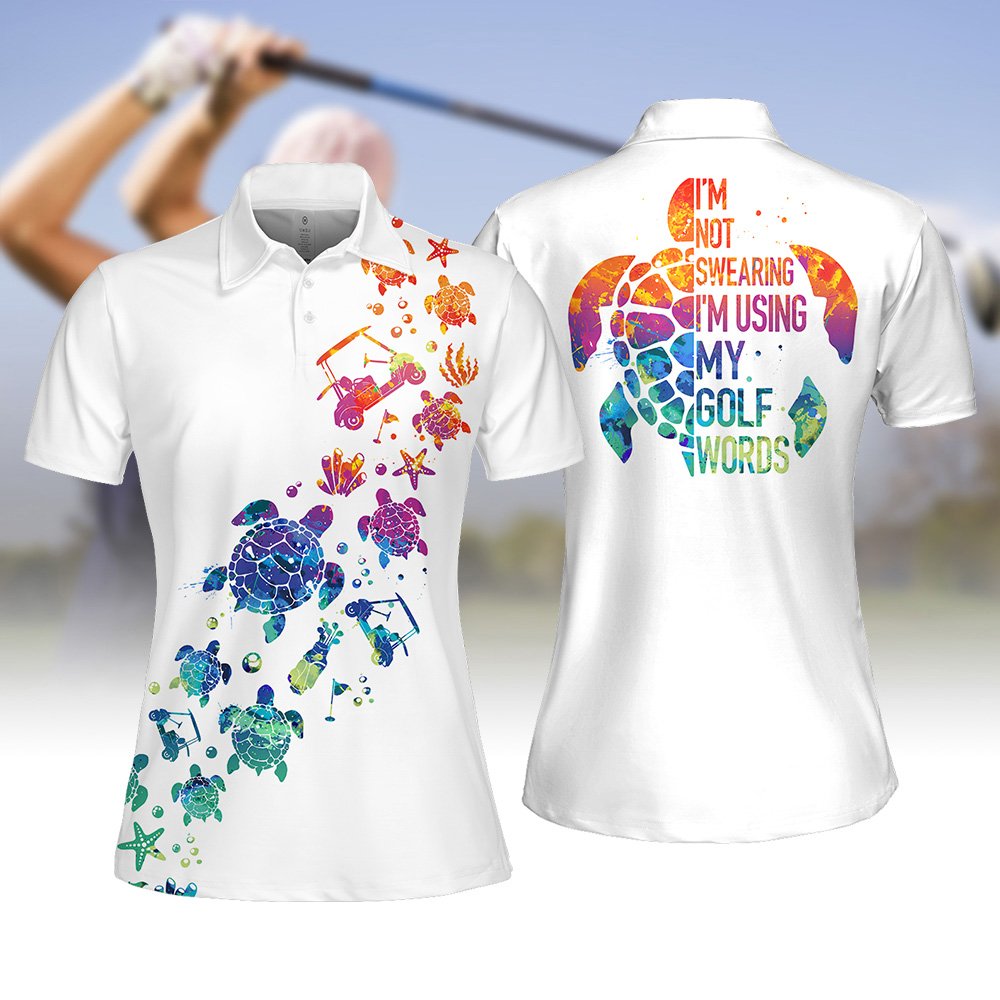 I'm Not Swearing I'm Using My Golf Words Water Color Turtle Women Polo Shirt LVH250901