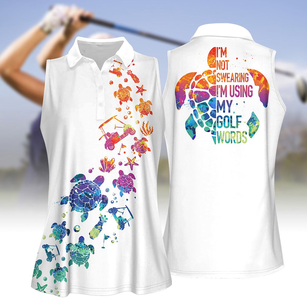 I'm Not Swearing I'm Using My Golf Words Water Color Turtle Women Polo Shirt LVH250901