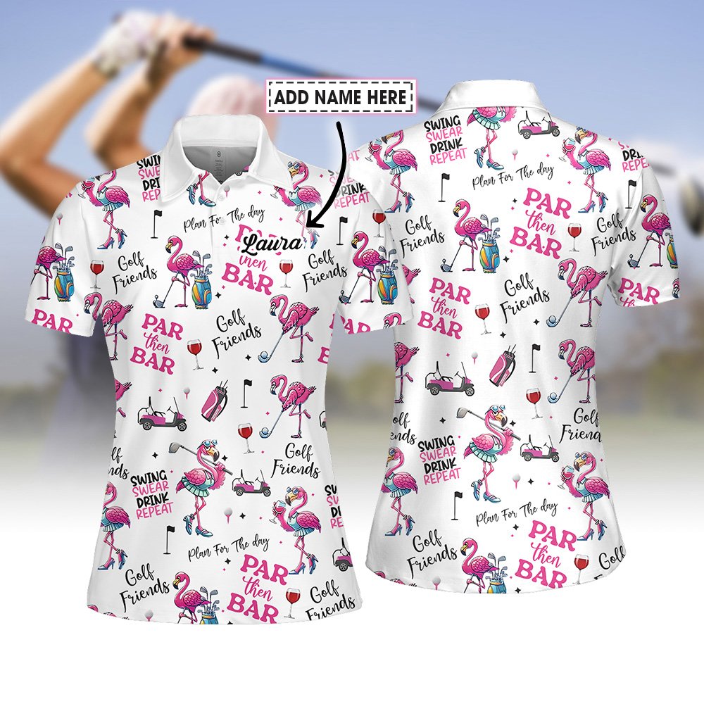 Pink Flamingo Cute Golf Seamless Pattern Women Polo Shirt