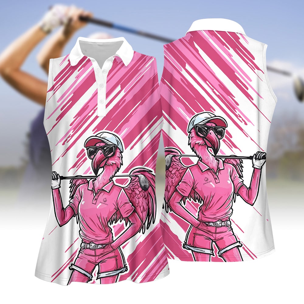 Pink Flamingo Women  Golfer Art Women Polo Shirt LVH100901
