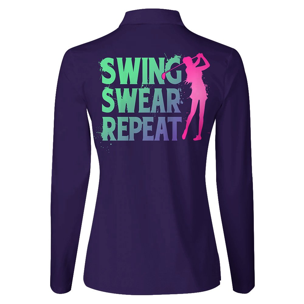 Gradient Swing Swear Repeat Golf Clubs Women Polo Shirt LLVH210201