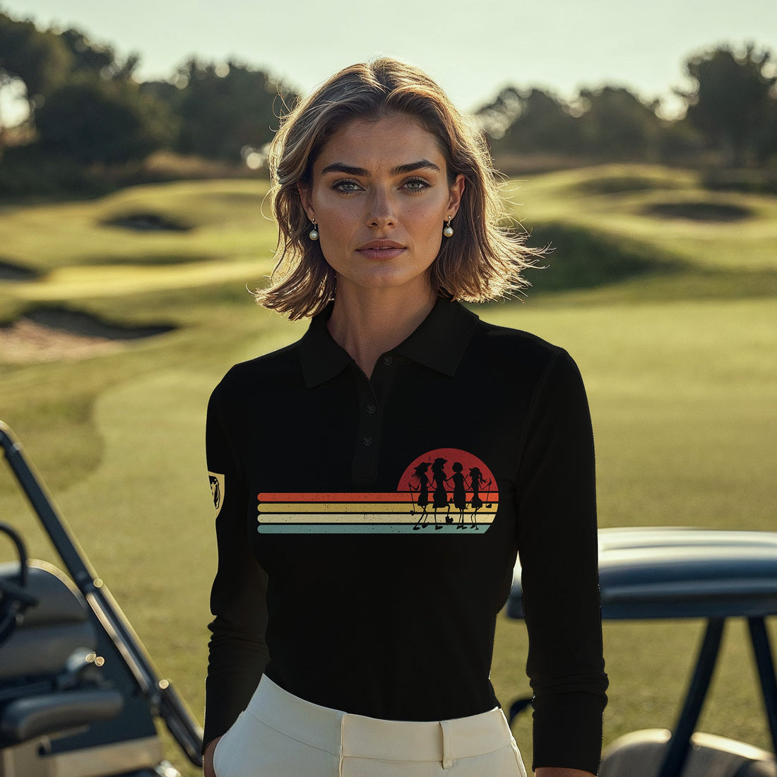 STRIPES LINE GOLF FRIENDS RETRO STYLE GOLF BALL WOMEN Polo Shirt LLVH200501