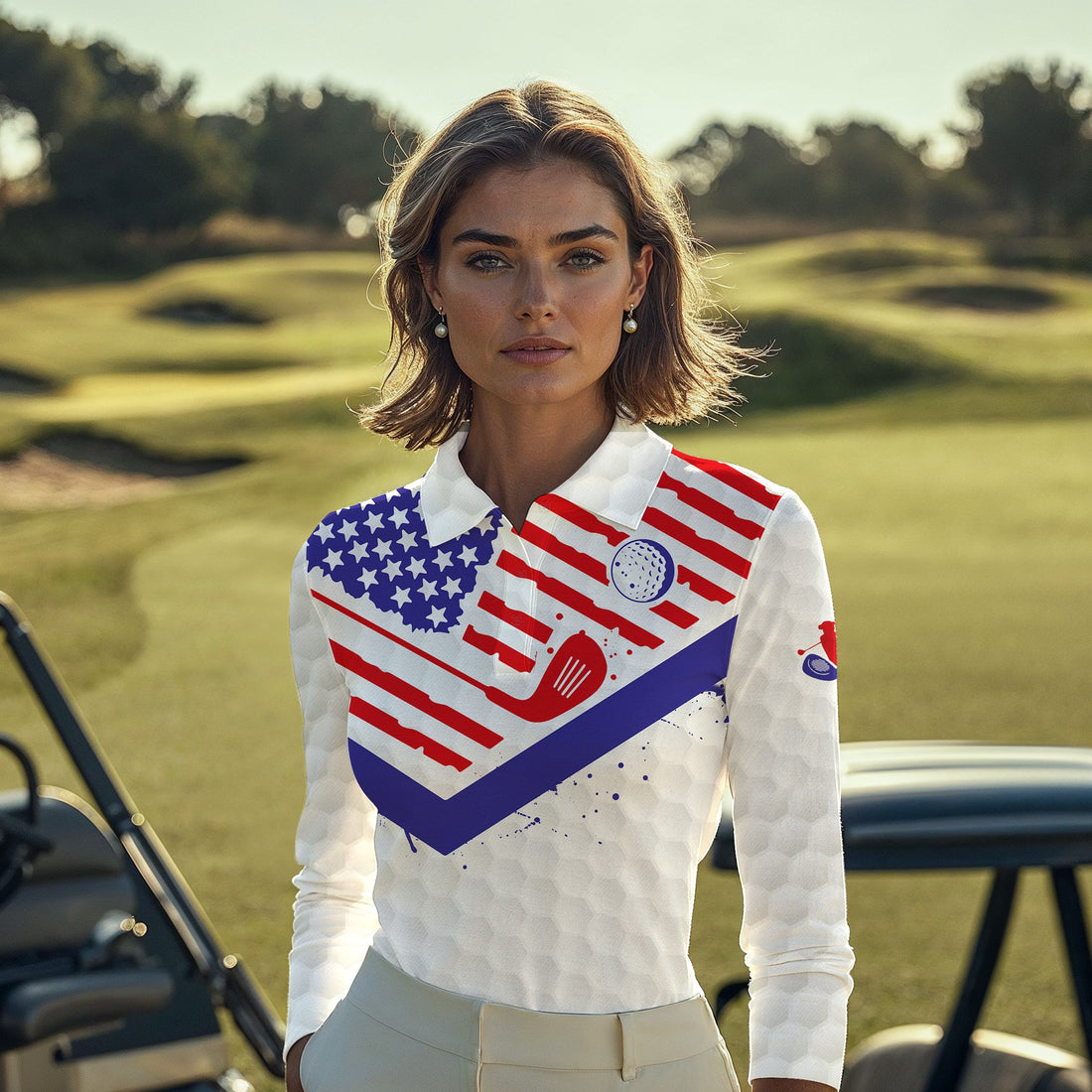 Nice Shot I Hate Golf American Flag Women Polo Shirt LLVH140101