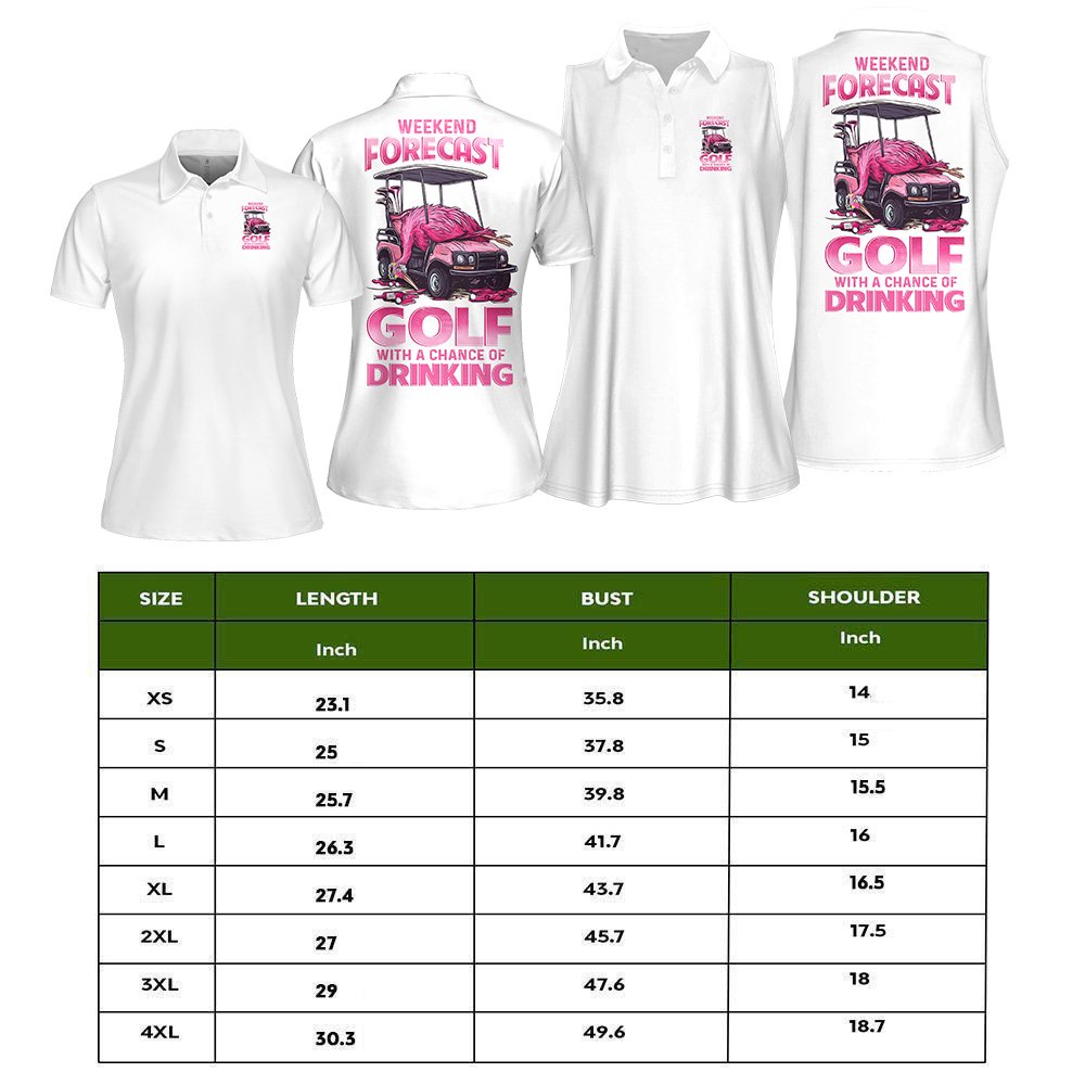 Drunk Flamingo Weekend Forecast Golfing With A Chance Of Drinking Women Polo Shirt LVH110901