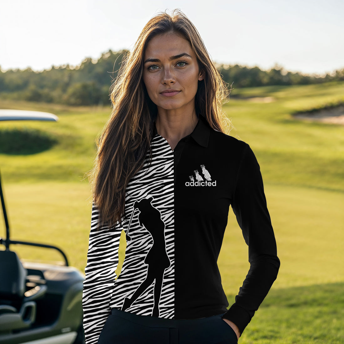 Zebra Pattern Golf Addicted Women Polo Shirt LLVH180101