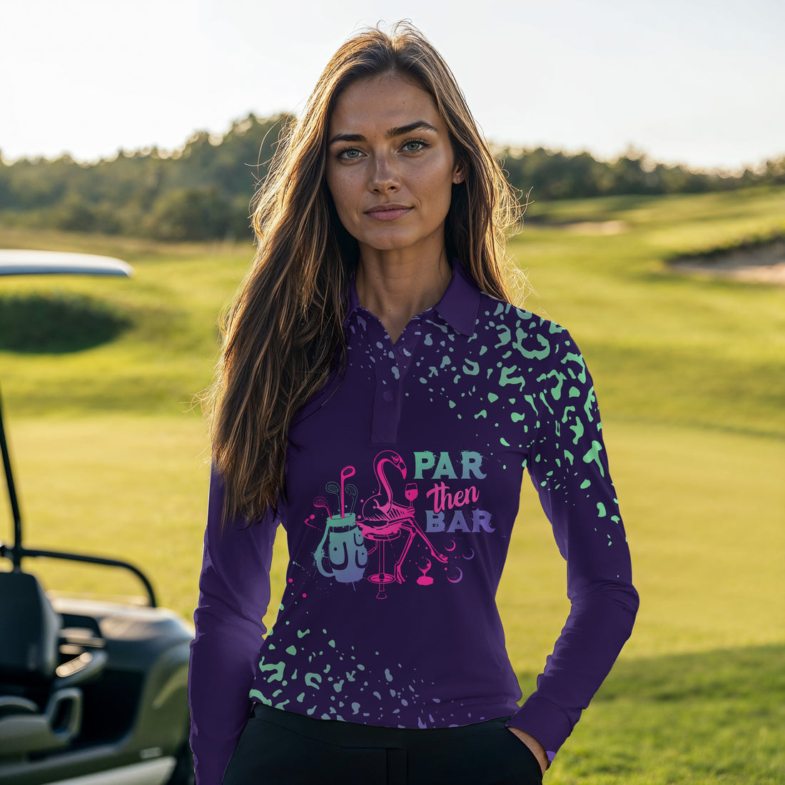 Par Then Bar Flamingo Gradient Leopard Women Polo Shirt LLVH260301