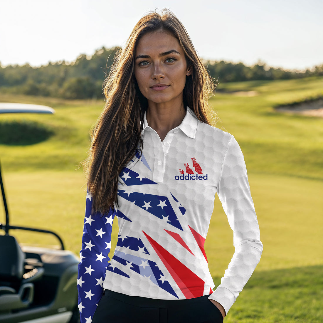 Addicted American Flag Abstract Women Polo Shirt LLVH080201