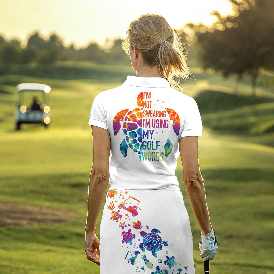I'm Not Swearing I'm Using My Golf Words Water Color Turtle Women Polo Shirt LVH250901