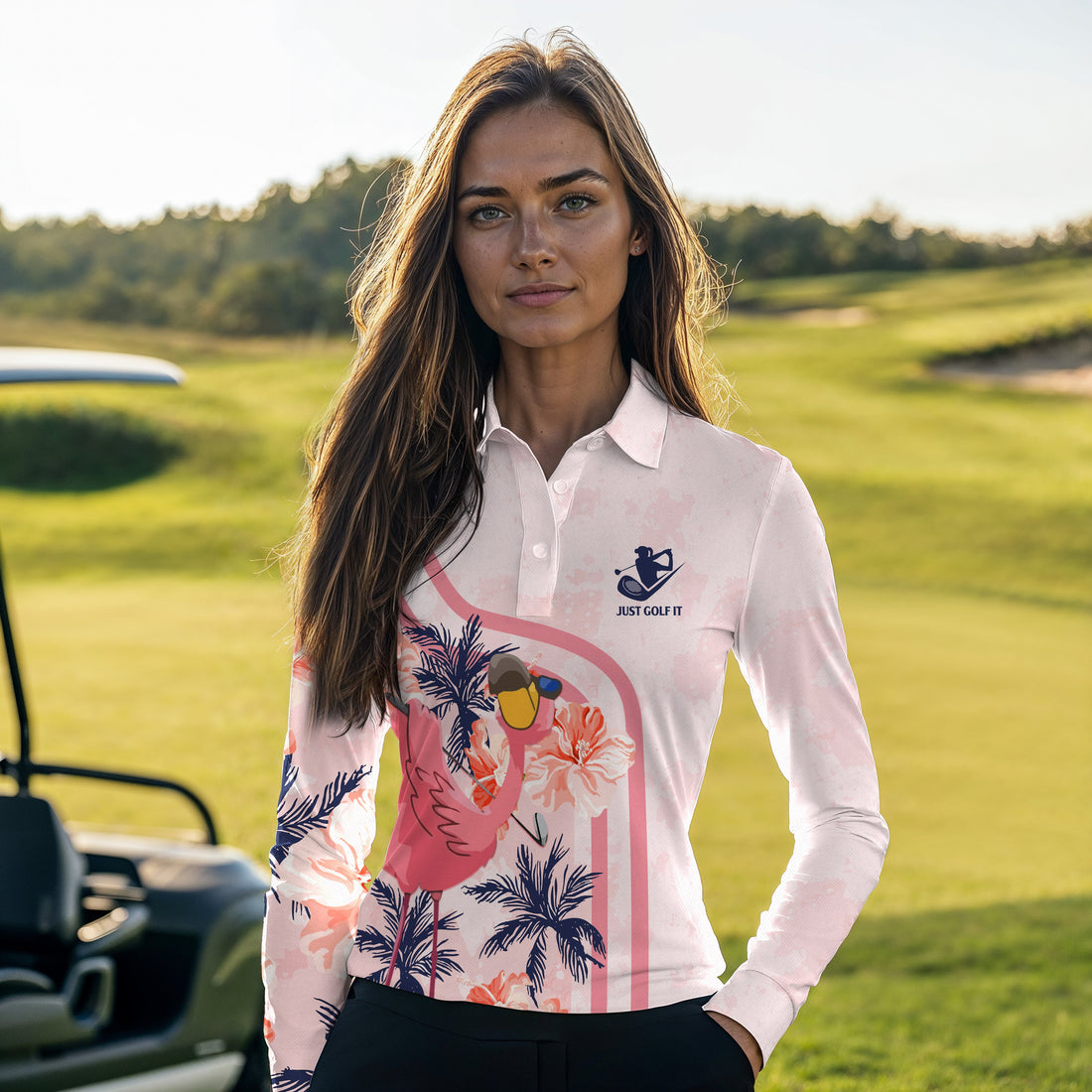 Flamingo Golf Flowers Women Polo Shirt LLVH110301