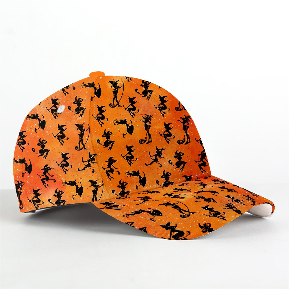 Fore ! Witches Pattern Halloween Orange Cap CVH230401