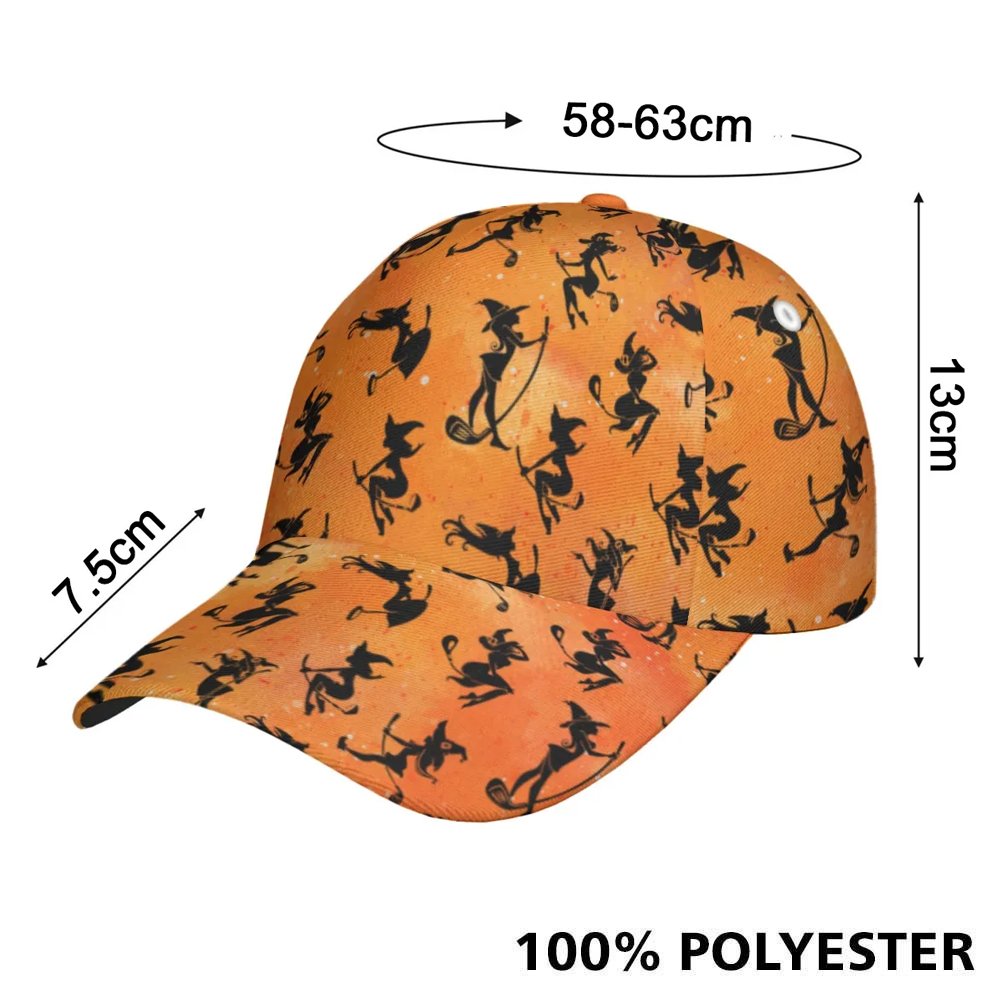 Fore ! Witches Pattern Halloween Orange Cap CVH230401