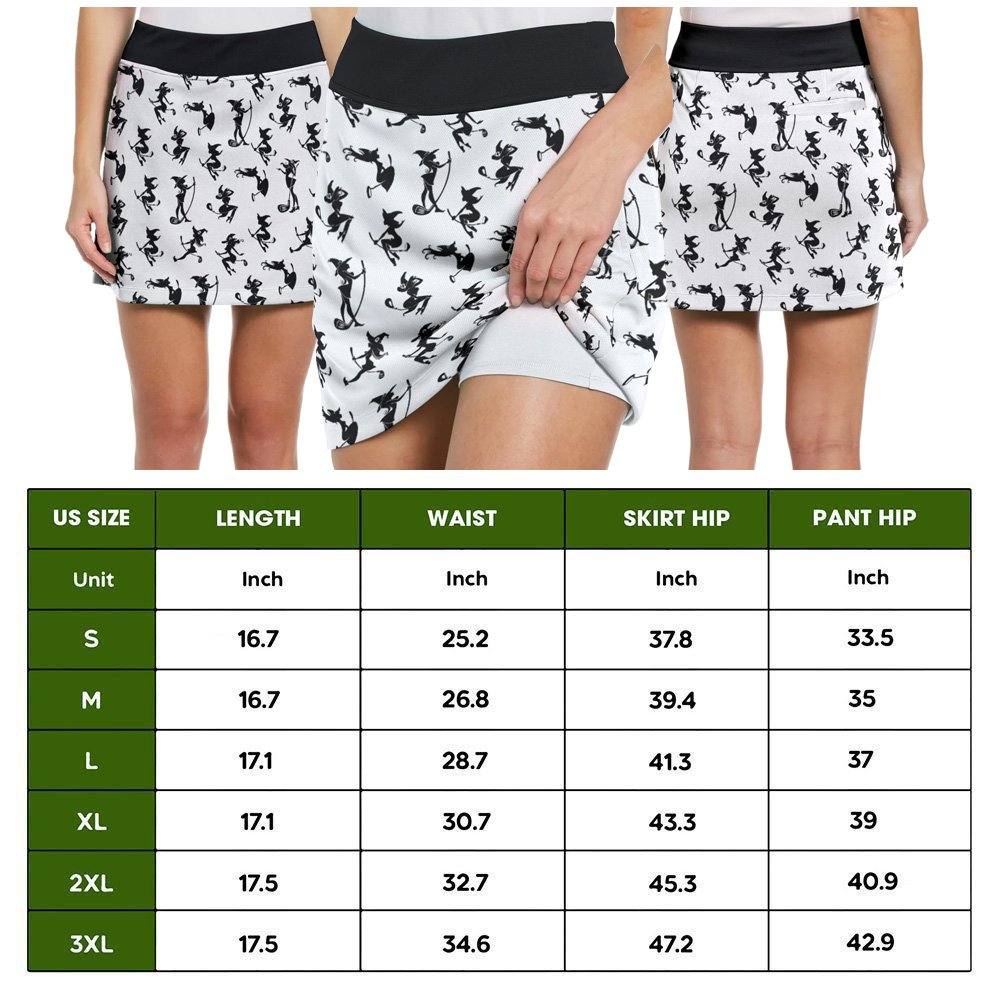 Fore ! Witches Pattern Halloween Black And White Skort KVH220401