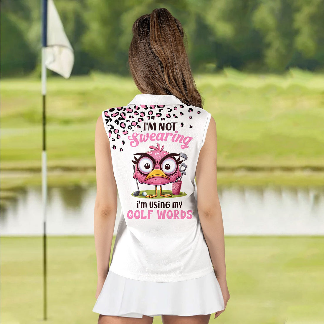 Leopard Flamingo I'm Not Swearing I'm Using My Golf Words Women Polo Shirt LVH070601