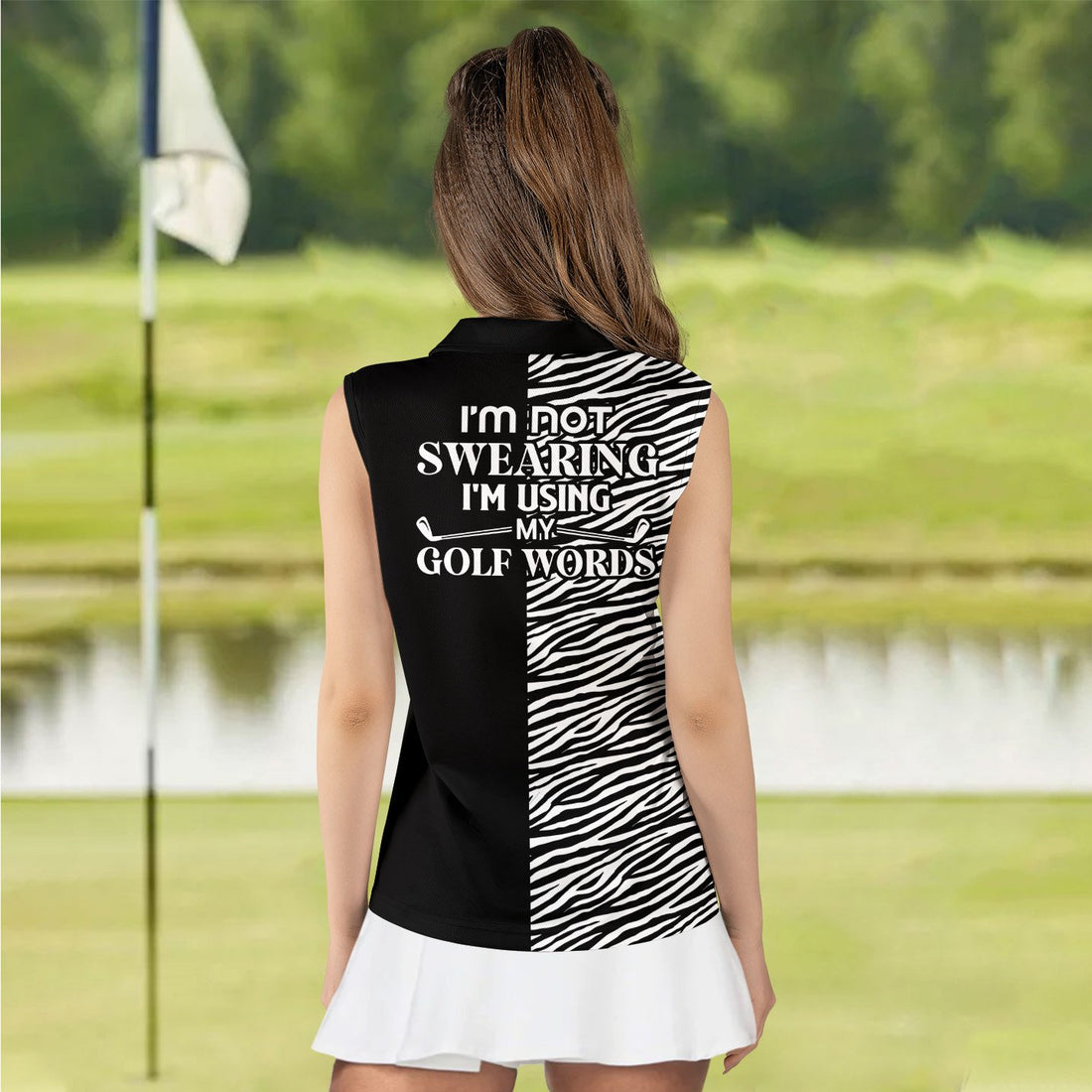 Zebra Pattern I'm Not Swearing I'm Using My Golf Words Women Polo Shirt LVH080601